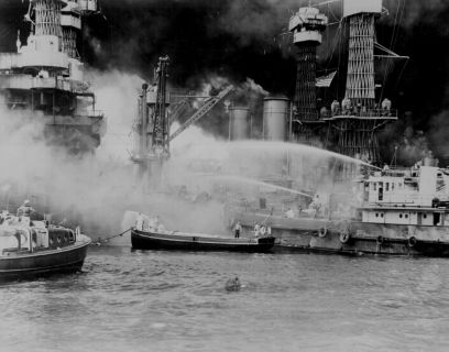 USS West Virginia on fire at Pearl Harbor